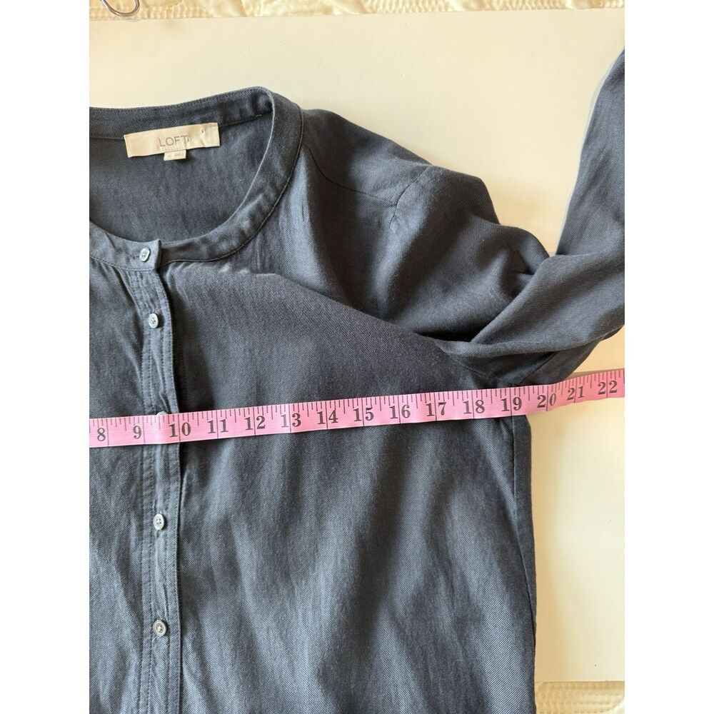 Loft Cotton Navy Top Long Sleeve Flutter Ruched Ruffle Flared Nautical Button M - Picture 11 of 15